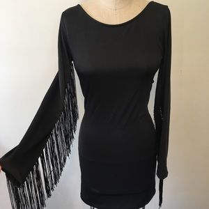 H&M low back long fringe sleeve bodycon dress